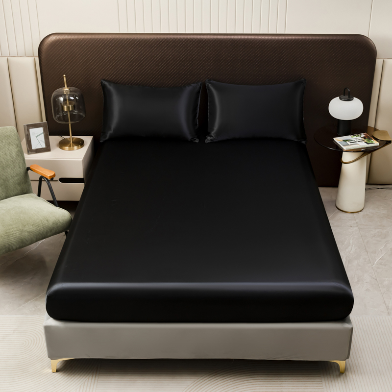 Silk Sheet Set - Lençol de cetim preto, 3 peças,